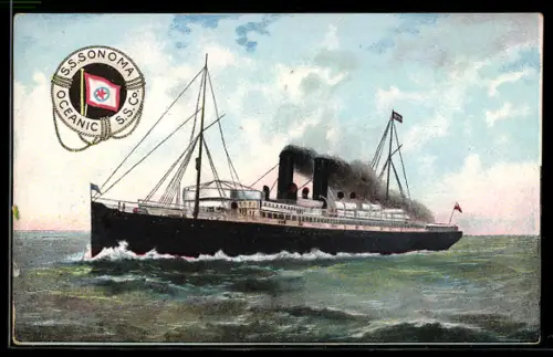 AK Oceanic Steamship Company, Passagierschiff S.S. Sonoma fährt unter starker Rauchentwicklung