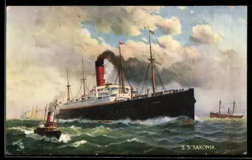AK Passagierschiff S.S. Saxonia in voller Fahrt