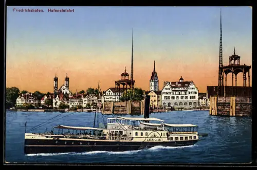 AK Friedrichshafen, Dampfer König Karl vor der Hafeneinfahrt, Bodensee