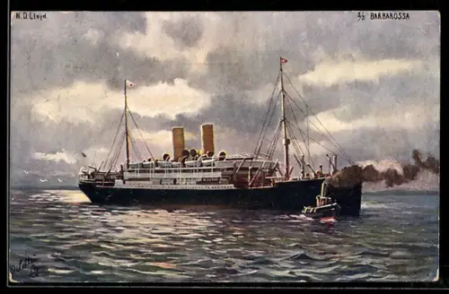 Künstler-AK Passagierschiff S.S. Barbarossa vom Norddeutschen Lloyd auf See