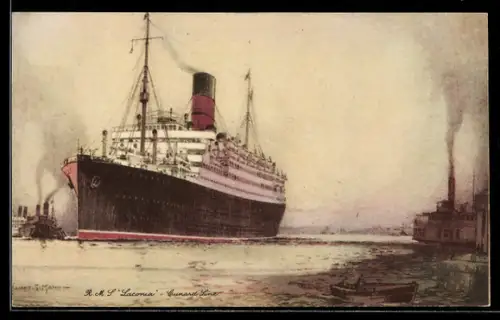 AK Passagierschiff R.M.S. Laconia der Cunard Line läuft in den Hafen ein
