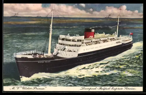 AK Passagierschiff M.V. Ulster Prince vom Liverpool-Belfast Express Service hohe Fahrt laufend