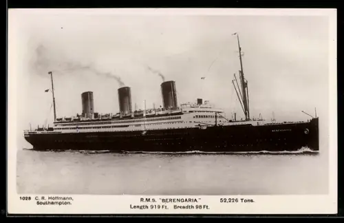 AK Passagierschiff R.M.S. Berengaria in voller Fahrt