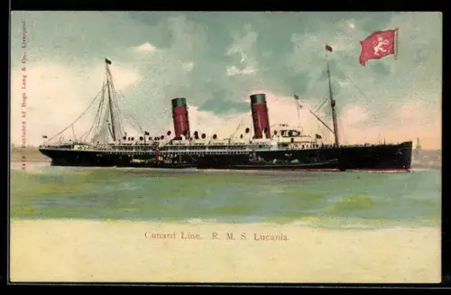 AK Passagierschiff R.M.S. Lucania der Cunard Line, Reederei-Flagge