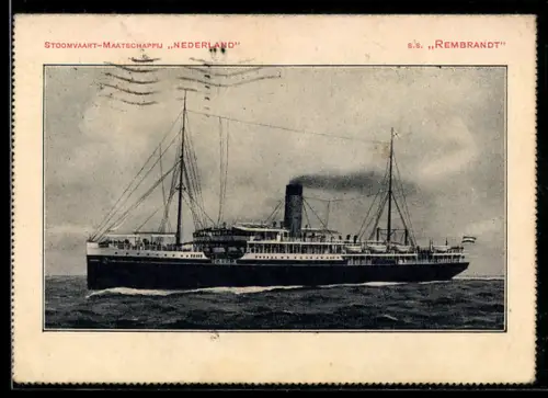 AK Passagierschiff S.S. Rembrandt der Stoomvaart-Maatschappij Nederland auf See