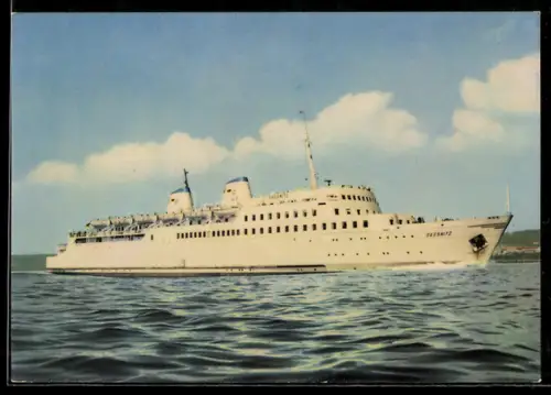AK Eisenbahn-Fährschiff MS Sassnitz der Deutschen Reichsbahn in Fahrt