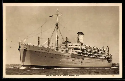 AK Passagierschiff R.M.S. Orion der Orient Line in Bugansicht