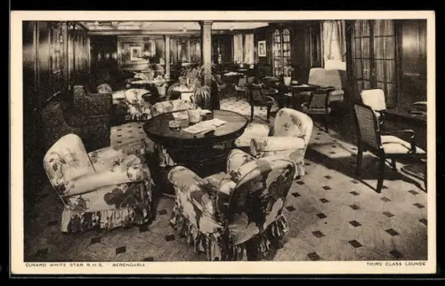 AK Passenger ship Cunard White Star R.M.S. Berengaria, Third Class Lounge, Passagierschiff
