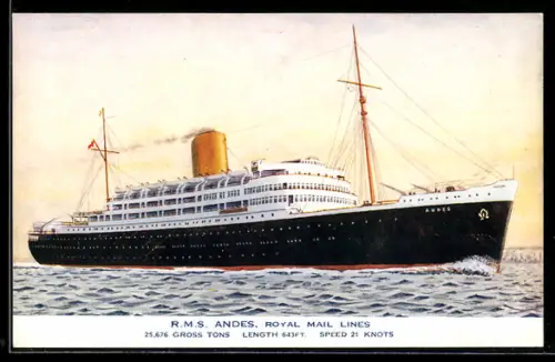 AK Passagierschiff R.M.S. Andes der Royal Mail Lines Ltd. vor der Küste