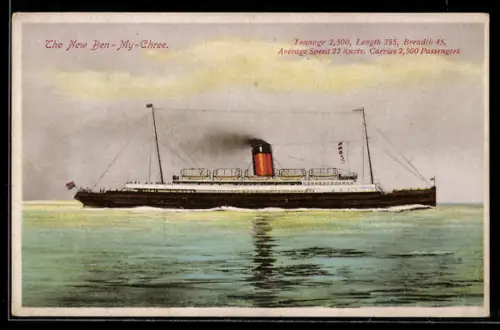 AK Britisches Passagierschiff Ben-My-Chree in Seitenansicht