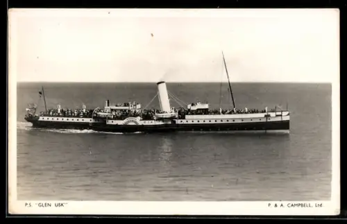 AK Raddampfer P.S. Glen Usk auf See, Passagierschiff