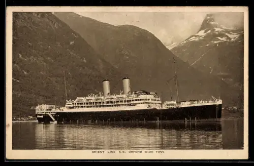 AK Passagierschiff S.S. Orford der Orient Line in einem Fjord