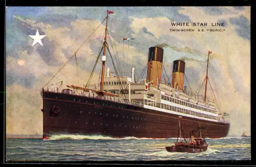 AK Passagierschiff S.S. Doric der White Star Line hohe Fahrt laufend