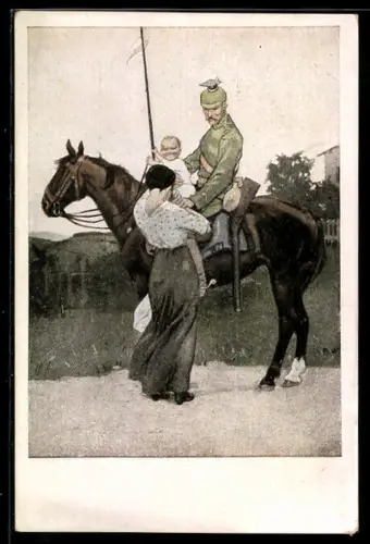 Künstler-AK Brynolf Wennerberg: Abschied, Frau und Kind verabschieden den Soldaten