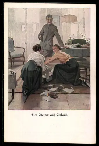 Künstler-AK Brynolf Wennerberg: Zwei Frauen mit ihrem Vetter