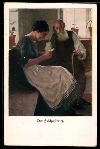 Künstler-AK Brynolf Wennerberg: Der Feldpostbrief, junge Frau liest einen Brief ihres Geliebten