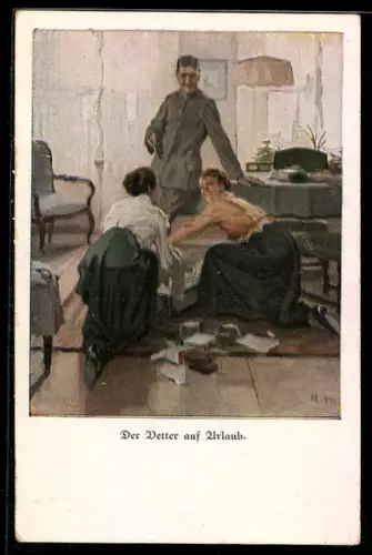 Künstler-AK Brynolf Wennerberg: Zwei Frauen mit ihrem Vetter