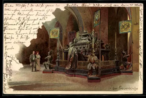 Künstler-Lithographie Heinrich Kley: In der Frauenkirche, Sarkophag