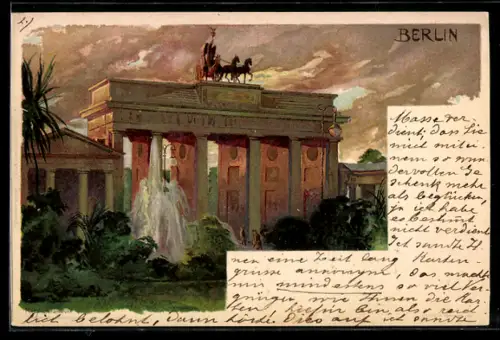 Künstler-AK Heinrich Kley: Berlin, Brandenburger Tor im Abendlicht