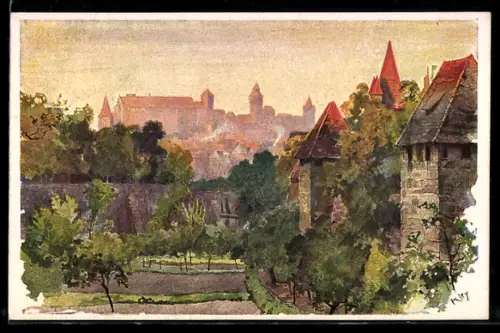 Künstler-AK Heinrich Kley: Nürnberg, Blick vom Spittlertorgraben
