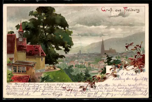 Künstler-AK Heinrich Kley: Freiburg, Ortspartie mit Münster