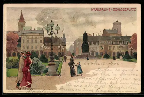 Künstler-AK Heinrich Kley: Karlsruhe, Partie am Schlossplatz