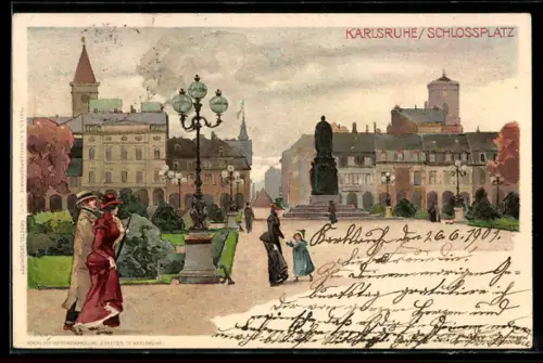 Künstler-AK Heinrich Kley: Karlsruhe, Partie am Schlossplatz