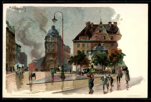 Künstler-AK Heinrich Kley: München, Partie am Karlsplatz