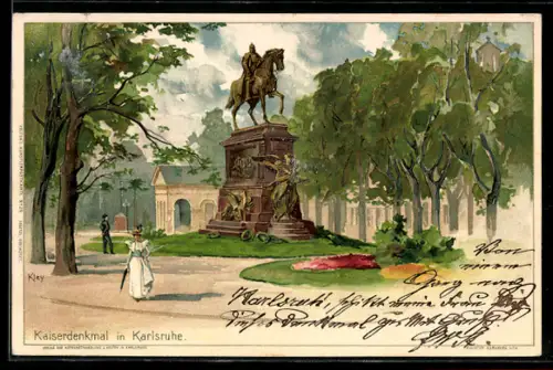 Lithographie Karlsruhe, Kaiserdenkmal im Park