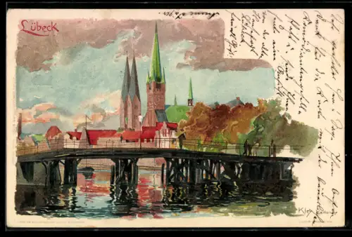Künstler-AK Heinrich Kley: Lübeck, Ortsansicht