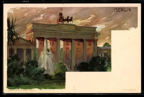 Künstler-AK Heinrich Kley: Berlin, Brandenburger Tor im Abendlicht