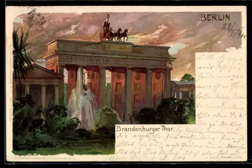 Künstler-AK Heinrich Kley: Berlin, Brandenburger Tor im Abendlicht