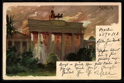 Künstler-AK Heinrich Kley: Berlin, Brandenburger Tor im Abendlicht