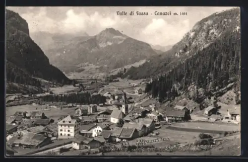 AK Canazei /Valle di Fassa, Totalansicht aus der Vogelschau