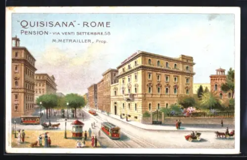 Künstler-AK Roma, Quisisana-Rome Pension, Propr. M. Metrailler, Via Venti Settembre 58