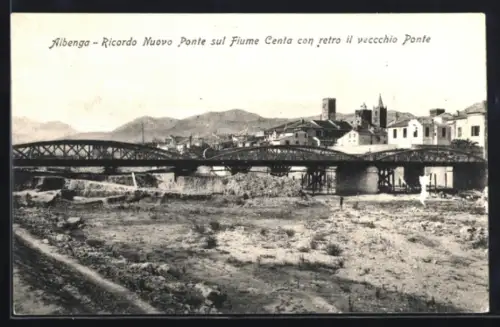 AK Albenga, Ricordo Nuovo Ponte sul Fiume Centa con retro il veccchio Ponte