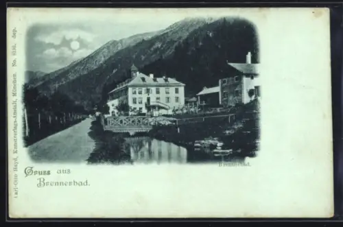 Mondschein-AK Brennerbad, Brennerbad im Vollmondlicht