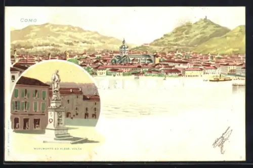 Lithographie Como, Monumento Ad Aless. Volta