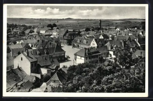 AK Domnau /Ostpr., Gesamtansicht des Ortes aus der Vogelschau