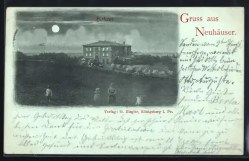 Mondschein-AK Neuhäuser, Ansicht vom Kurhaus