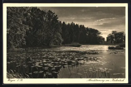 AK Wargen /O. Pr., Abendstimmung am Kirchenteich