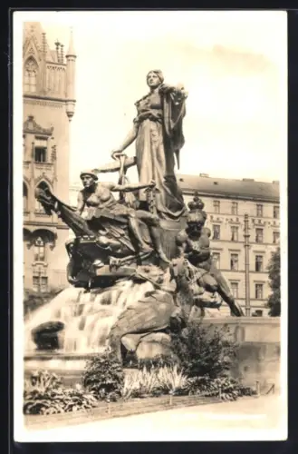 AK Stettin, am Manzelbrunnen