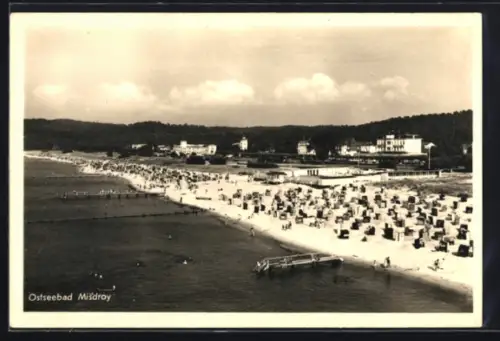 AK Misdroy, Ansicht vom Strand und der Kurgebäude aus der Vogelschau