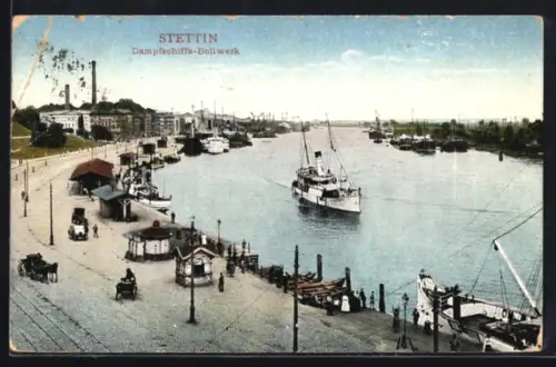 AK Stettin, Dampfschiffs-Bollwerk, einlaufender Passagierdampfer
