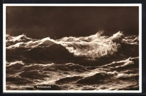 AK Swinemünde, Wellenstudie, Ostsee mit hohem Wellengang