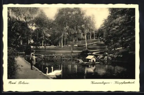 AK Bad Polzin, Kuranlagen mit Karpfenteich