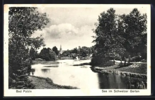 AK Bad Polzin, See im Schweizer Garten