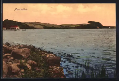 AK Munkmühle, Uferpartie mit Blick aufs Wasser