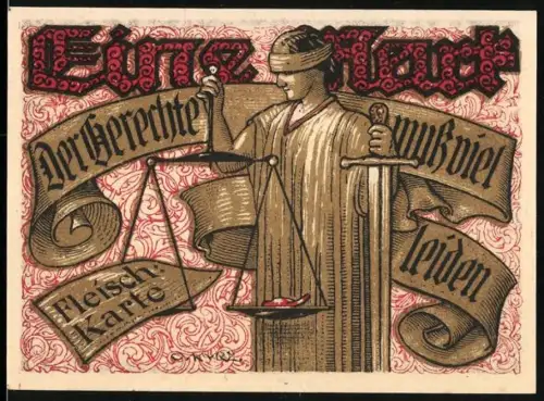 Notgeld Tonndorf-Lohe 1921, 1 Mark, Justitia mit Waage und Schriftrolle