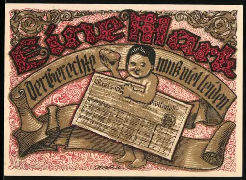 Notgeld Tonndorf-Lohe 1921, 1 Mark, Kind mit Brot, kunstvolle Verzierung